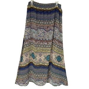 ANNABELLE Maxi Skirt Boho Semi Sheer Pull On Multicolor Blue Brown Women Size M